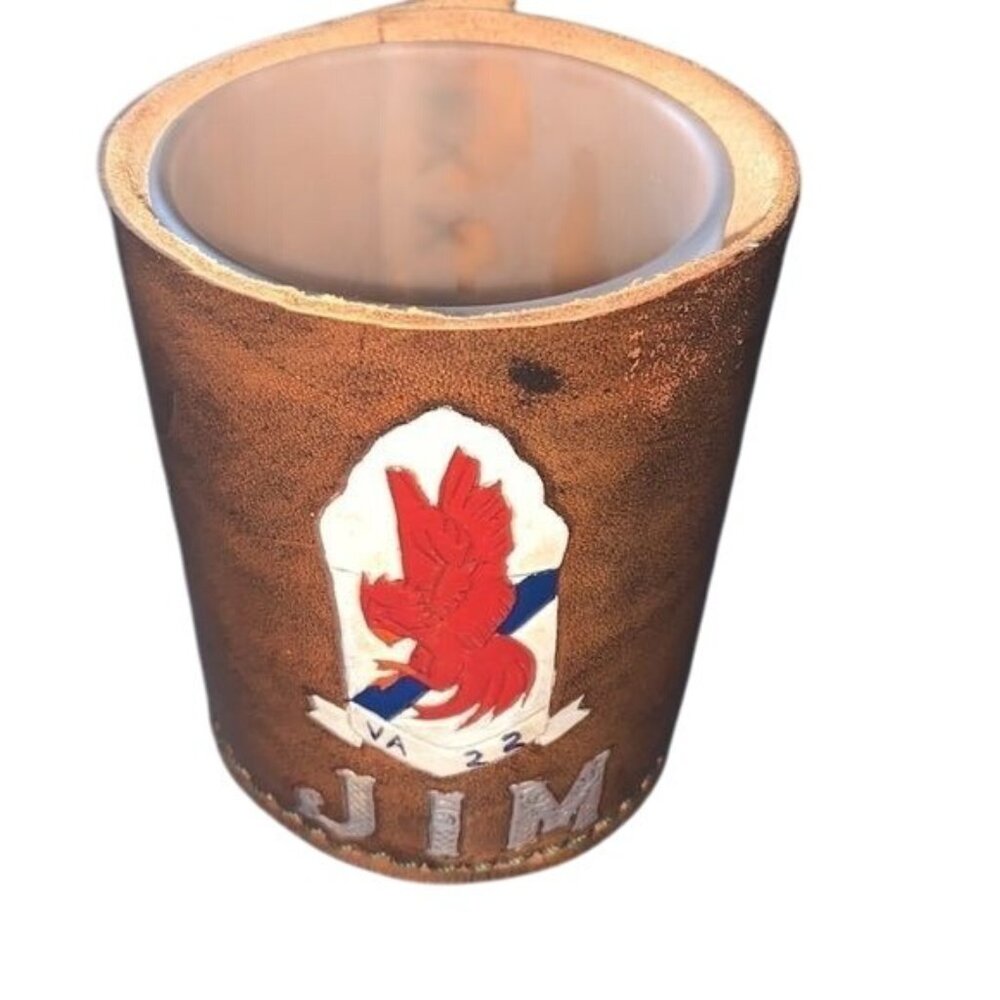 Texas Lone Star State Frosted Glass & Leather Holder